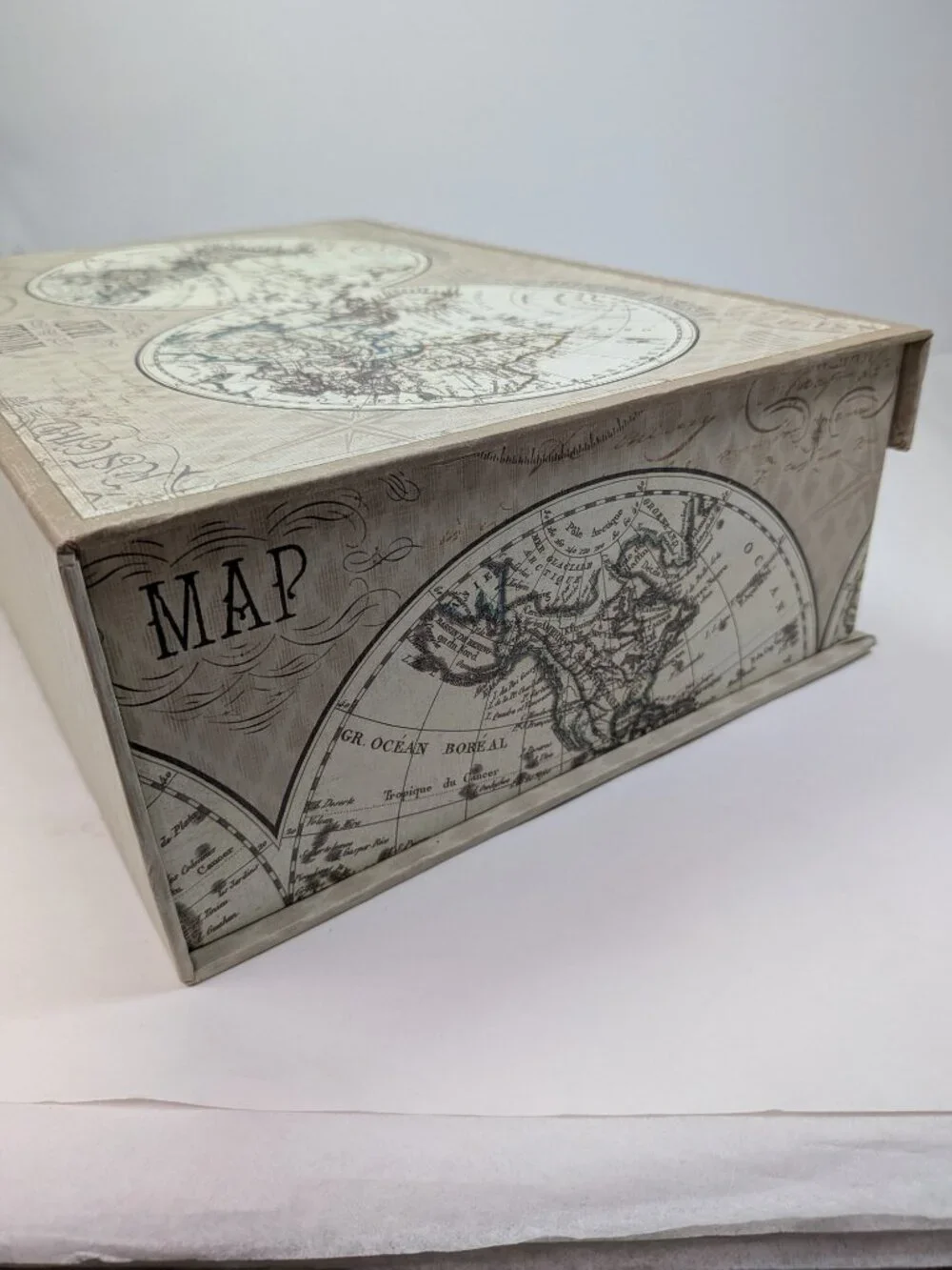Vintage World Map Storage Box Antique Globe Keepsake Enchante Travel Tan